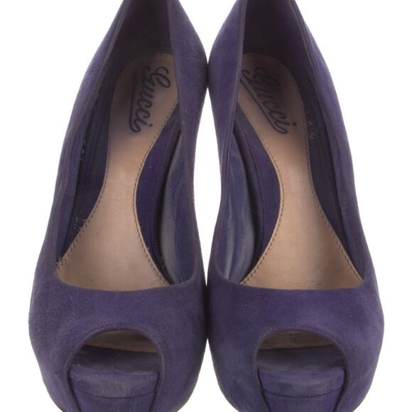 Gucci Purple Suede Platform Peep Toe Stiletto Heels Size IT 37.5 - Picture 2 of 6
